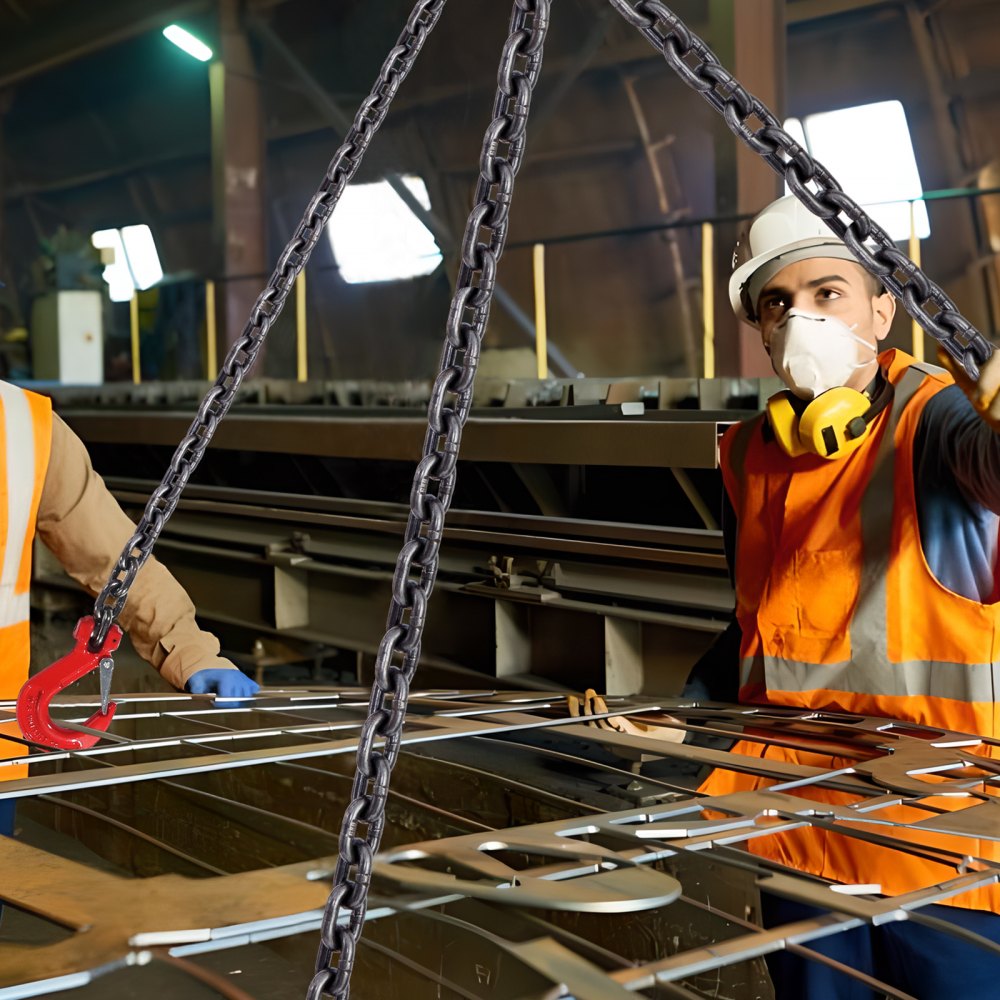 VEVOR Imbracatura a catena di sollevamento a 4 gambe con ganci e regolatori, 8 mm x 300 cm, Capacità carico 5.000 kg, Grado 80 per carrello elevatore, Paranco a motore, Banchina, Cantiere, Fabbrica