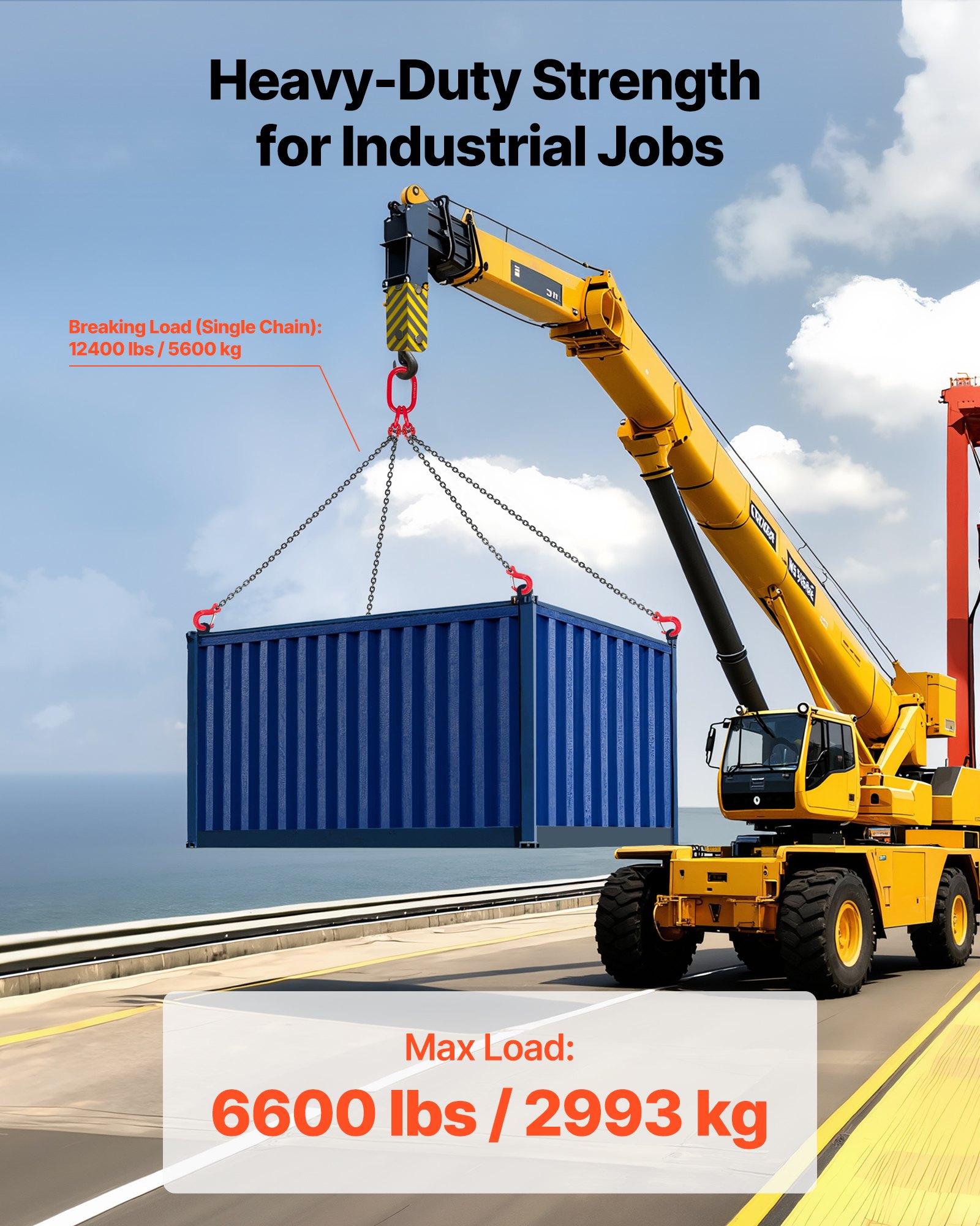 VEVOR Catene di Sollevamento con Ganci, Cinghia di Sollevamento a Catena, 6,3 mm x 1,5 m con Ganci di Presa a 4 Gambe, Catena per Gru in Lega di Acciaio G80, Capacità di 2993 kg, per Traino del Carico