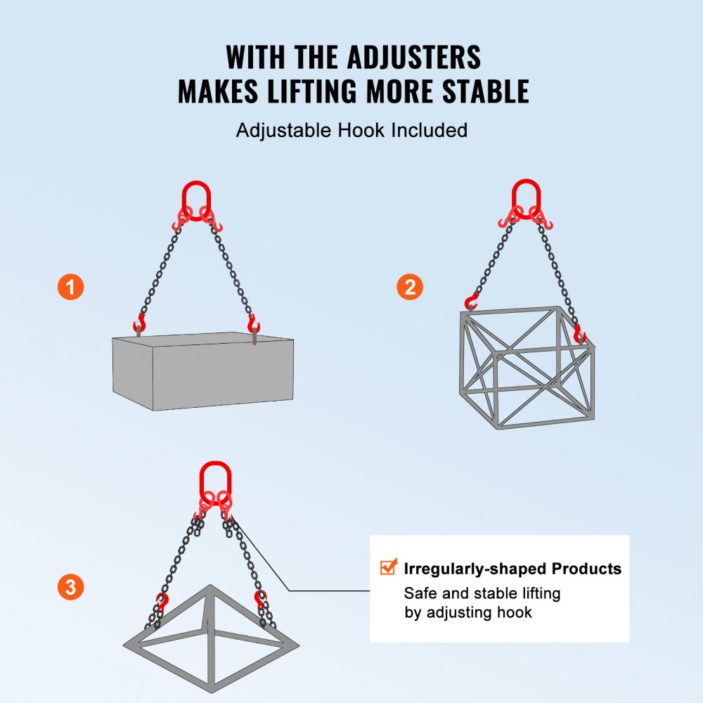 VEVOR chain sling, 3/8 inch x 6 foot lifting chains with hooks, G80 engine chain hoists, 11000 lbs/5 ton lifting sling chains for engine hoists, engine lifting chain with 2 leg grab hooks and adjusters
