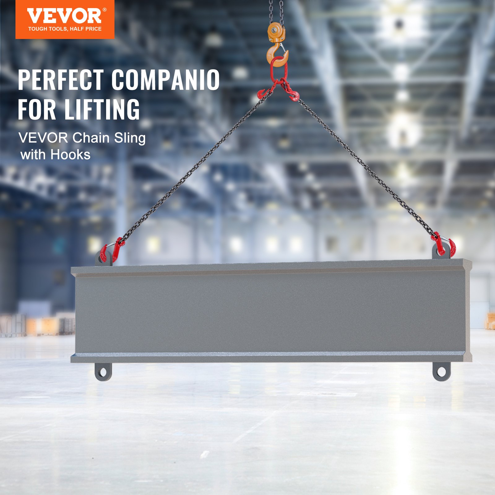 VEVOR Imbracatura a catena di sollevamento a 2 bracci con ganci e regolatori, 10 mm x 180 cm, Capacità carico 5000 kg, Grado 80 per carrello elevatore, Paranco a motore, Banchina, Cantiere, Fabbrica