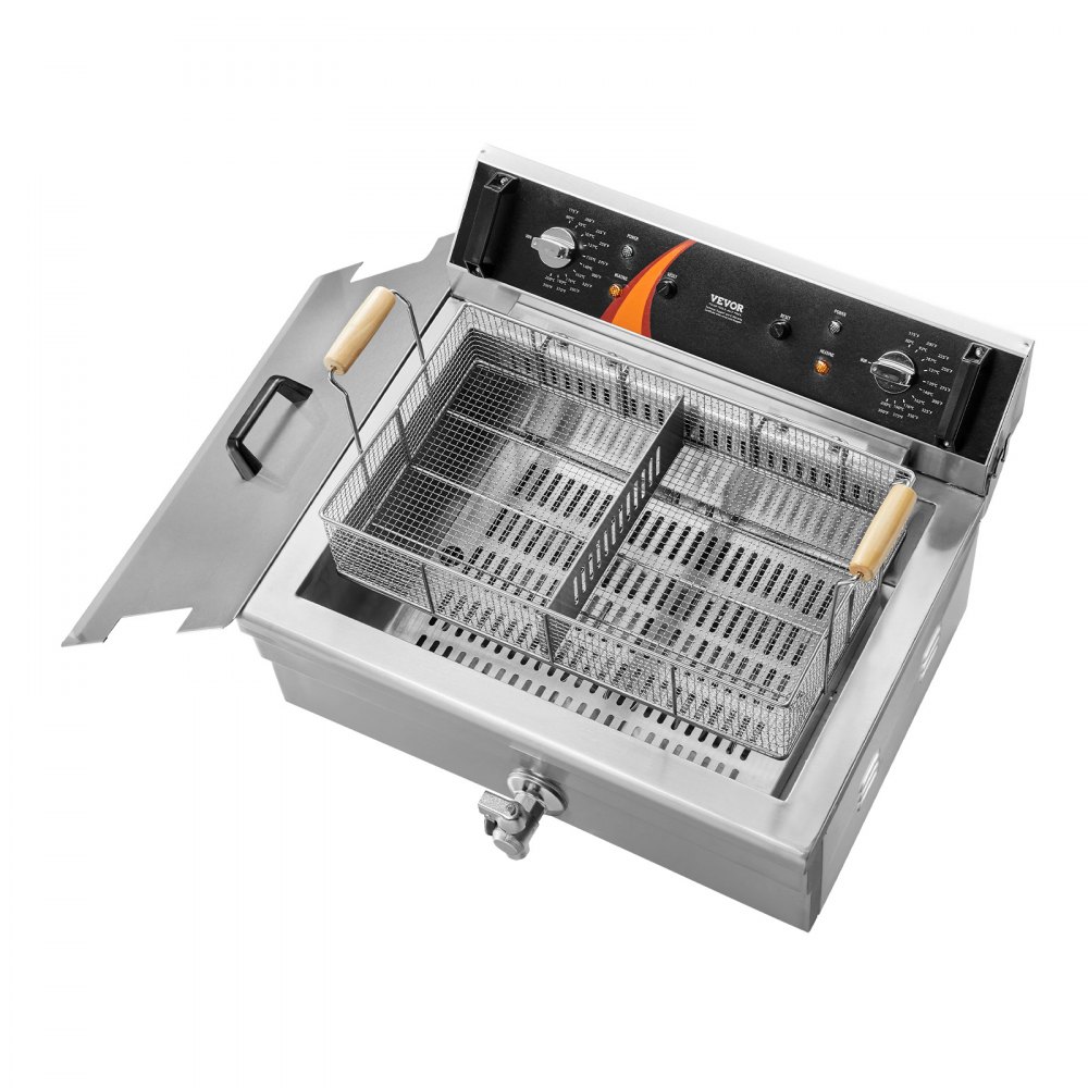 VEVOR Commercial Deep Fryer, 2250W Electric Deep Fryer with Basket, Large 20L Capacity Countertop Oil Fryer, Stainless Steel, Temperature Control, for Kitchen & Restaurant Use, Silver