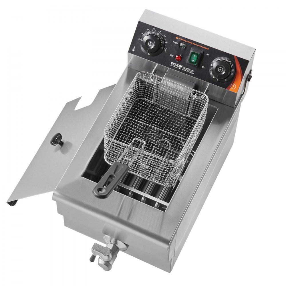 VEVOR Friggitrice Professionale Elettrica 3000W con Cestello, Friggitrice a Olio Singolo in Acciaio Inox 11 L con Controllo Tempo e Temperatura, Protezione Surriscaldamento, Uso Cucina Ristorante