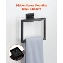 VEVOR Set di Portasciugamani da Bagno 5 pezzi con Barra Portasciugamani Lunghezza 400mm Anello Quadrato 2 Ganci Porta Carta Igienica, per Bagno, Montaggio a Parete, Nero opaco