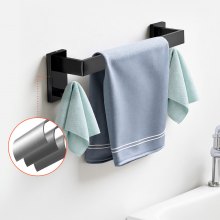VEVOR Set di Portasciugamani da Bagno 5 pezzi con Barra Portasciugamani Lunghezza 400mm Anello Quadrato 2 Ganci Porta Carta Igienica, per Bagno, Montaggio a Parete, Nero opaco