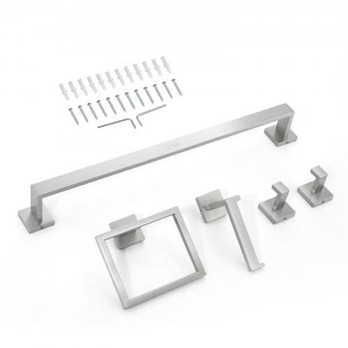Set Portasciugamani BOZWELL 5 Pezzi Acciaio Inox Nichel Spazzolato - Accessori Bagno 60 Cm
