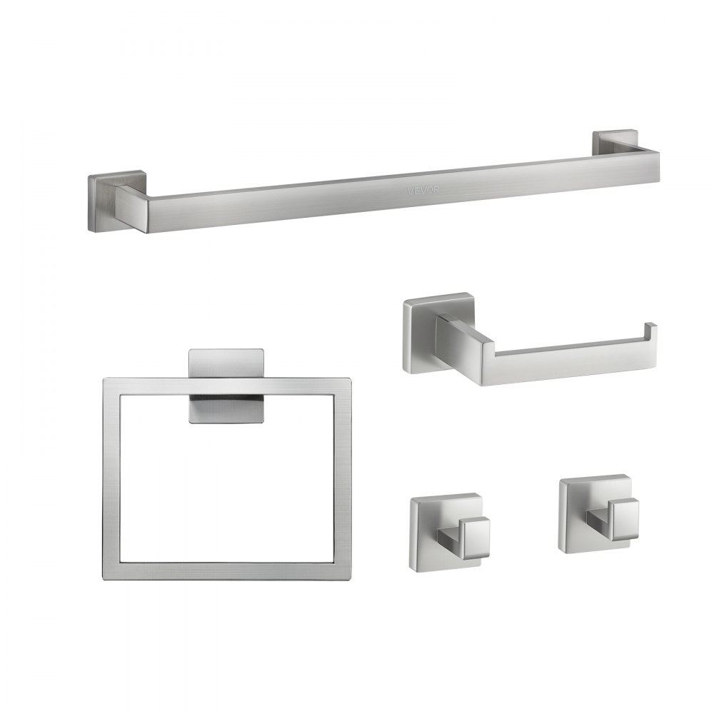 VEVOR Set di Portasciugamani da Bagno in Nichel Spazzolato 5 pezzi con Barra Portasciugamani Lunghezza 598mm in Acciaio Inox 2 Ganci Porta Carta Igienica, per Bagno, Montaggio a Parete
