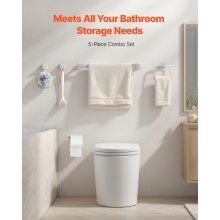 VEVOR Set di Portasciugamani da Bagno in Nichel Spazzolato 5 pezzi con Barra Portasciugamani Lunghezza 598mm in Acciaio Inox 2 Ganci Porta Carta Igienica, per Bagno, Montaggio a Parete