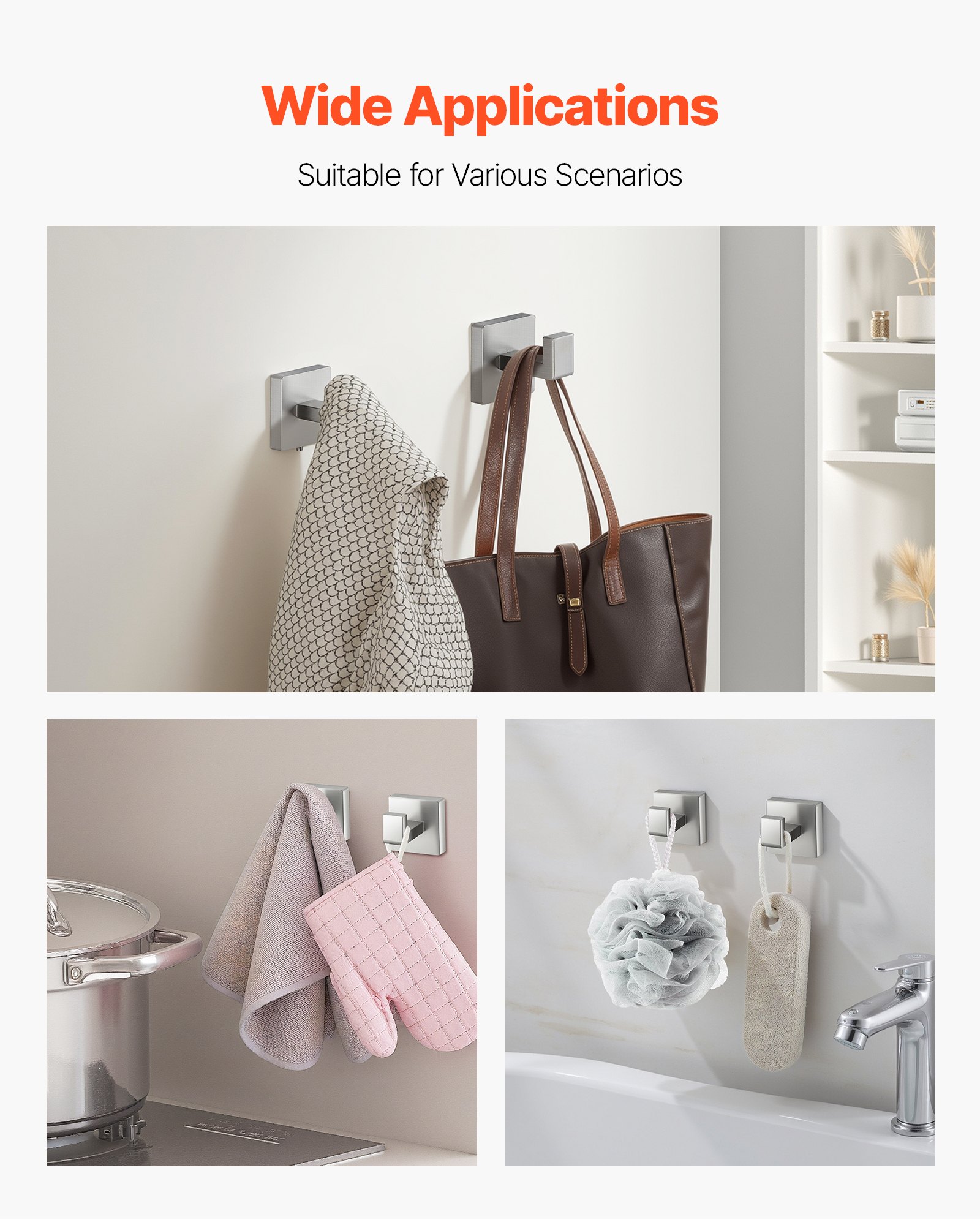 VEVOR Set di Portasciugamani da Bagno in Nichel Spazzolato 5 pezzi con Barra Portasciugamani Lunghezza 598mm in Acciaio Inox 2 Ganci Porta Carta Igienica, per Bagno, Montaggio a Parete