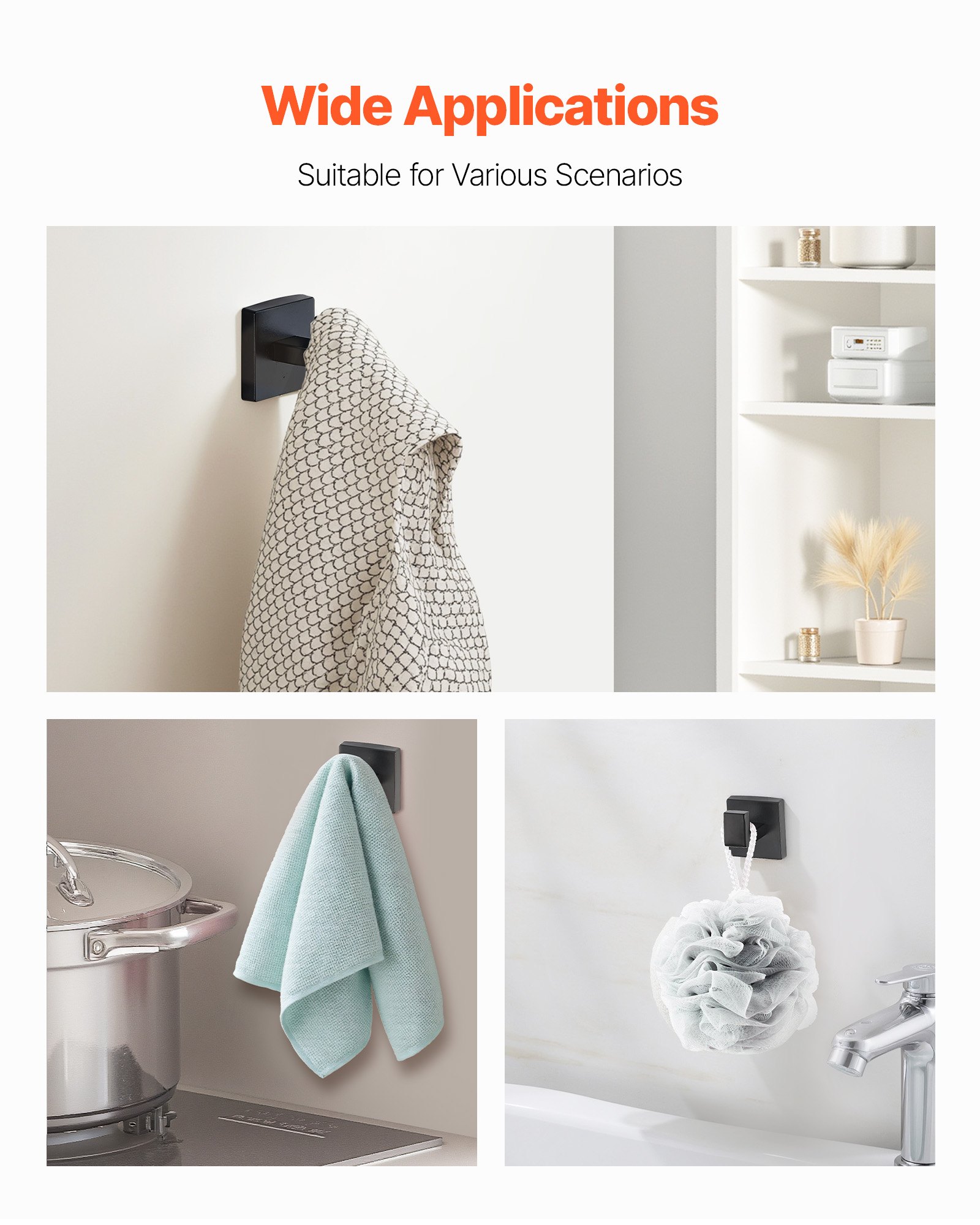 VEVOR Set di Portasciugamani da Bagno 4 pezzi con Barra Portasciugamani Lunghezza 595mm Anello Porta Asciugamano in Acciaio Inox 201, Kit Ferramenta per Bagno, Montaggio a Parete