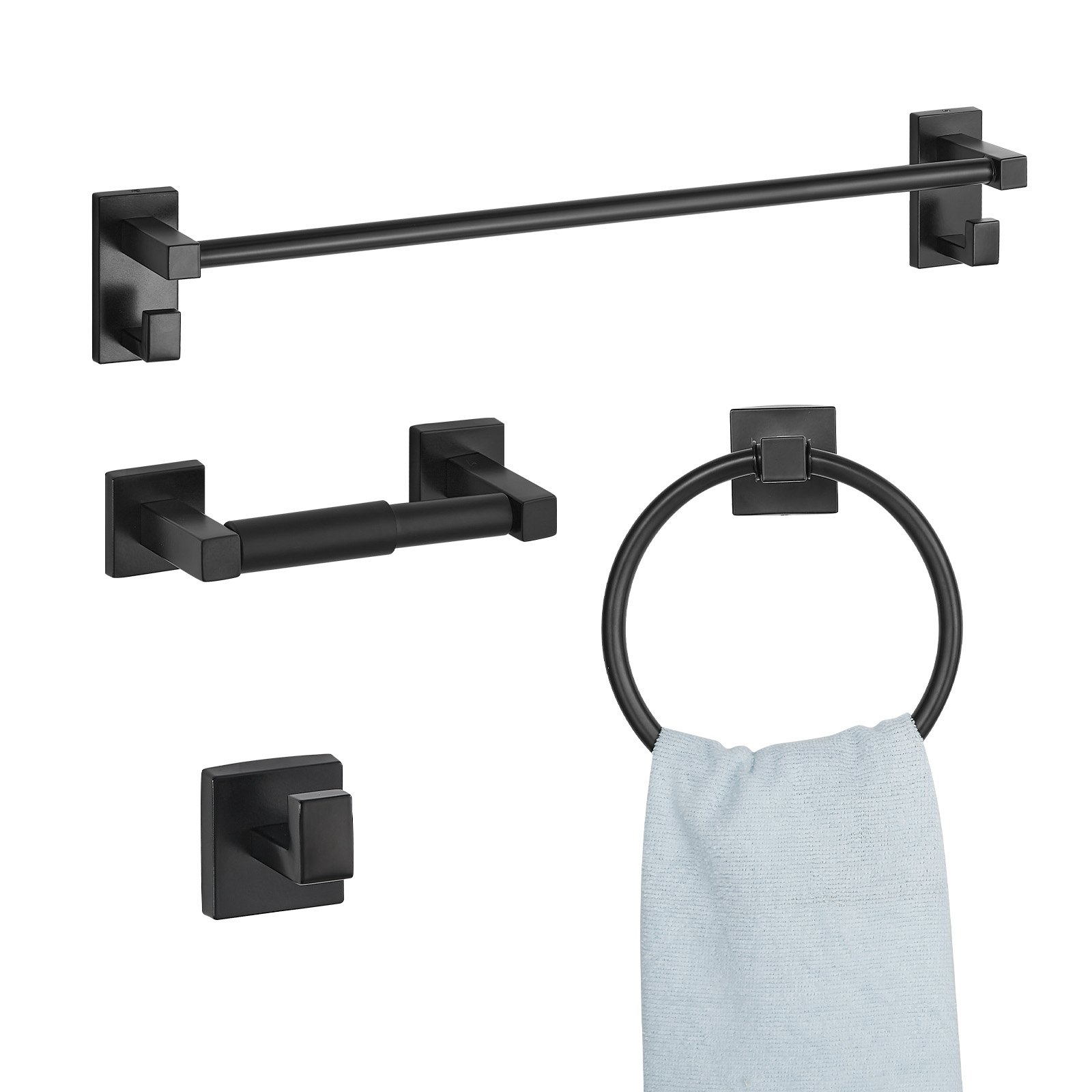 VEVOR Set di Portasciugamani da Bagno 4 pezzi con Barra Portasciugamani Lunghezza 595mm Anello Porta Asciugamano in Acciaio Inox 201, Kit Ferramenta per Bagno, Montaggio a Parete