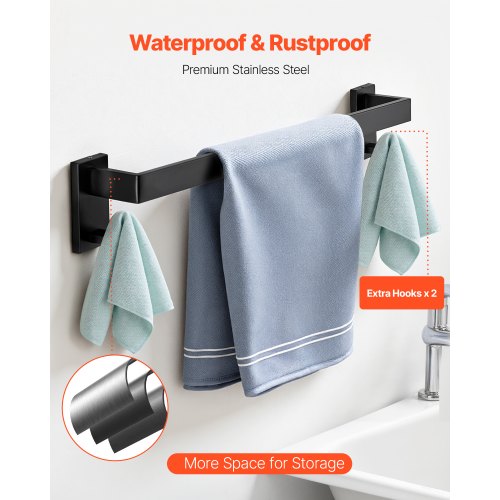 JUSTHERE Portasciugamani Da Bagno A Barra – 61 Cm, Nero Opaco, In Acciaio Inox SUS304 (Montaggio A Parete)