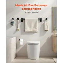 VEVOR Set di Portasciugamani da Bagno 5 pezzi con Barra Portasciugamani Lunghezza 595mm Anello Quadrato Porta Asciugamano in Acciaio Inox 201, Kit Ferramenta per Bagno, Montaggio a Parete