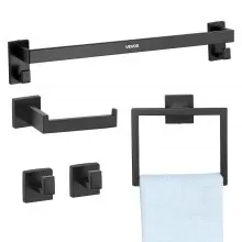 VEVOR Set di Portasciugamani da Bagno 5 pezzi con Barra Portasciugamani Lunghezza 595mm Anello Quadrato Porta Asciugamano in Acciaio Inox 201, Kit Ferramenta per Bagno, Montaggio a Parete