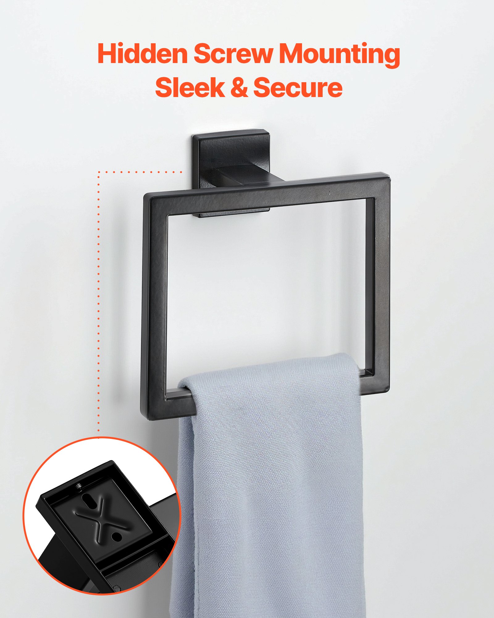 VEVOR Set di Portasciugamani da Bagno 5 pezzi con Barra Portasciugamani Lunghezza 595mm Anello Quadrato Porta Asciugamano in Acciaio Inox 201, Kit Ferramenta per Bagno, Montaggio a Parete