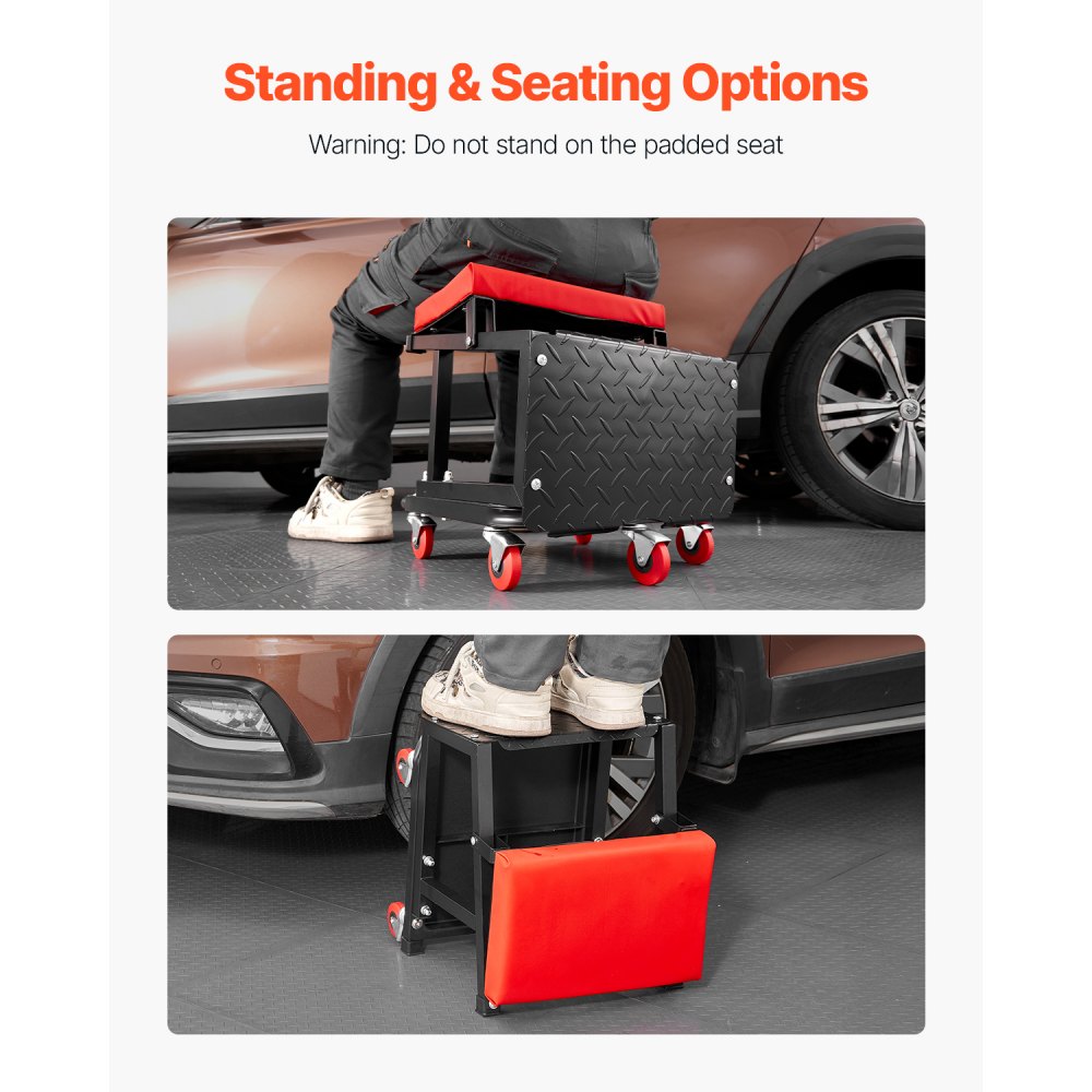 VEVOR Mechanic's Stool, Garage Seat, Work Stool, Workshop Stool (136 kg load capacity) with Wheels, 360° Swivel Workshop Stool with Tool Tray, Step Stool for Garage, Workshop, Car Repair