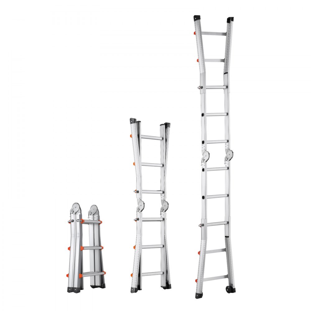 VEVOR Scala Telescopica Telaio a Forma di A, Scala Estensibile Compatta in Alluminio Carico 149,7 kg, Scala Pieghevole Portatile Multifunzione per Camper, Scala Telescopica per Scale Tetto Casa