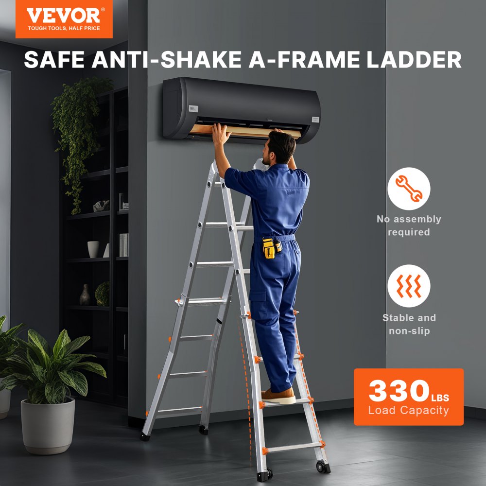 VEVOR Scala Telescopica A Frame, Scala Estensibile Compatta in Alluminio 5120 mm, Scala Pieghevole Portatile, Scala Telescopica per Camper, Compiti a Casa, Tetto Interno ed Esterno, Carico 149,7 kg
