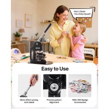VEVOR Macchina per Spille, Macchina Punzonatrice Manuale con 300 pezzi di Badge Dimensioni 32/58/75mm, Impugnatura Ergonomica, per Spille Personalizzate Fai da te, Nero