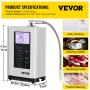 VEVOR Dispositivo Ionizzatore Alcalino Acqua Schermo di Controllo LCD PH3,5-10,5, Macchina Ionizzatore Alcalino per Acqua Uso Domestico da Cucina, Set Ionizzatore Acqua per Uso Quotidiano Caffè e Tè
