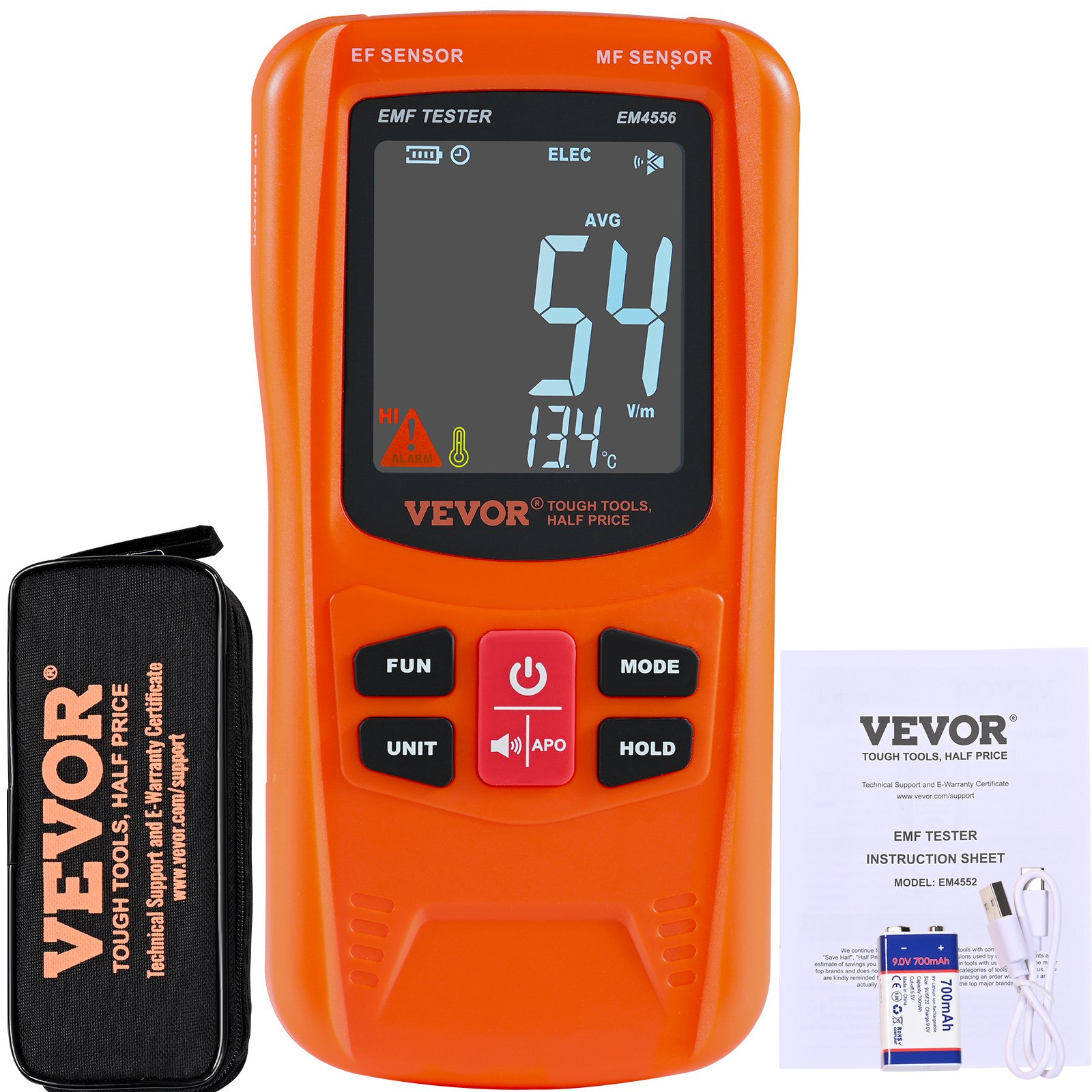 VEVOR Misuratore EMF 5Hz-6GHz, rilevatore di radiazioni di campo elettromagnetico ricaricabile portatile, tester EMF digitale LCD per ispezioni domestiche EF MF RF