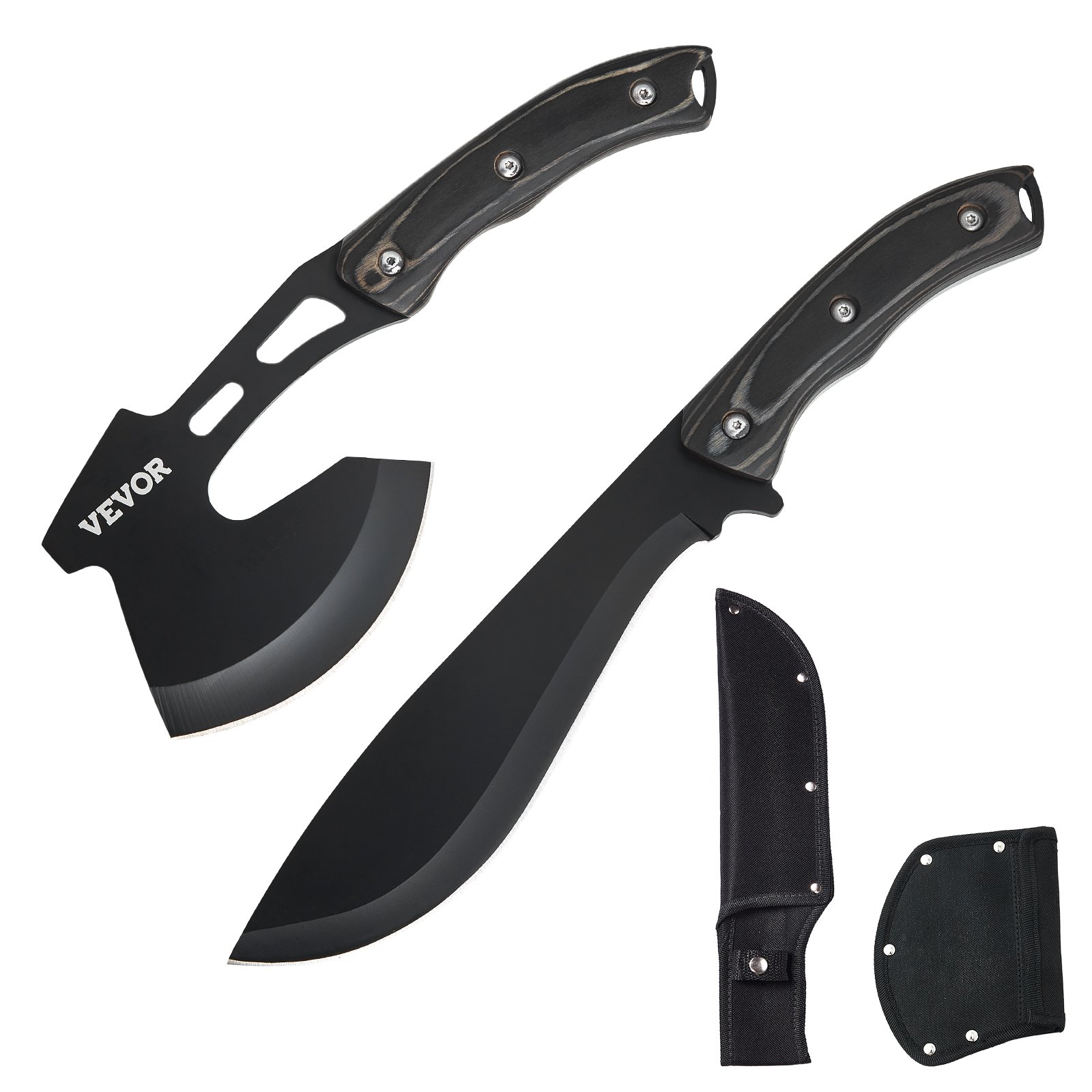 VEVOR Set Combo Coltello da Caccia e Accetta con Fodero, Coltello Tattico a Lama Fissa e Ascia da Campeggio, Coltello da Sopravvivenza in Acciaio Inossidabile e Accetta da Campeggio Caccia Avventura