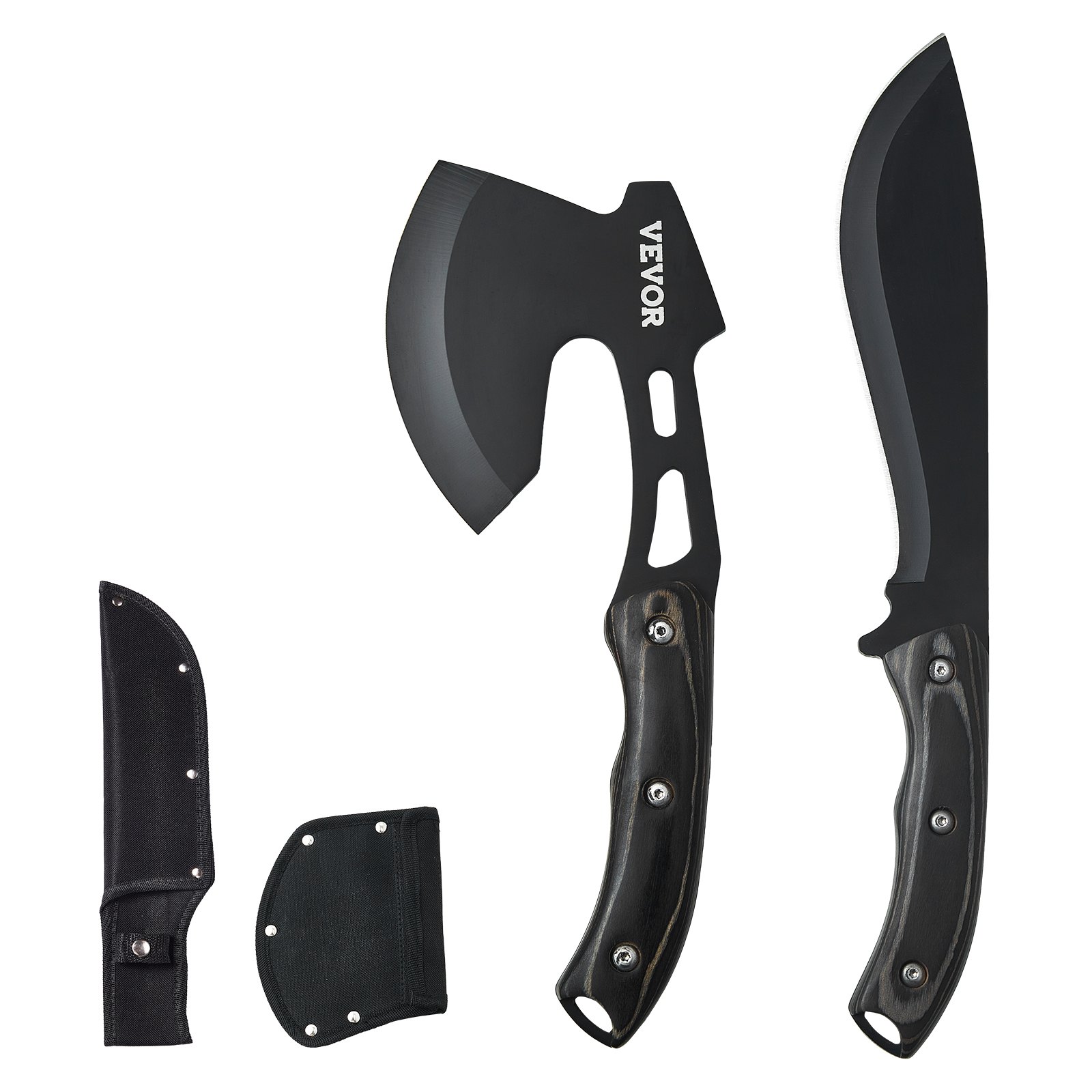 VEVOR Set Combo Coltello da Caccia e Accetta con Fodero, Coltello Tattico a Lama Fissa e Ascia da Campeggio, Coltello da Sopravvivenza in Acciaio Inossidabile e Accetta da Campeggio Caccia Avventura