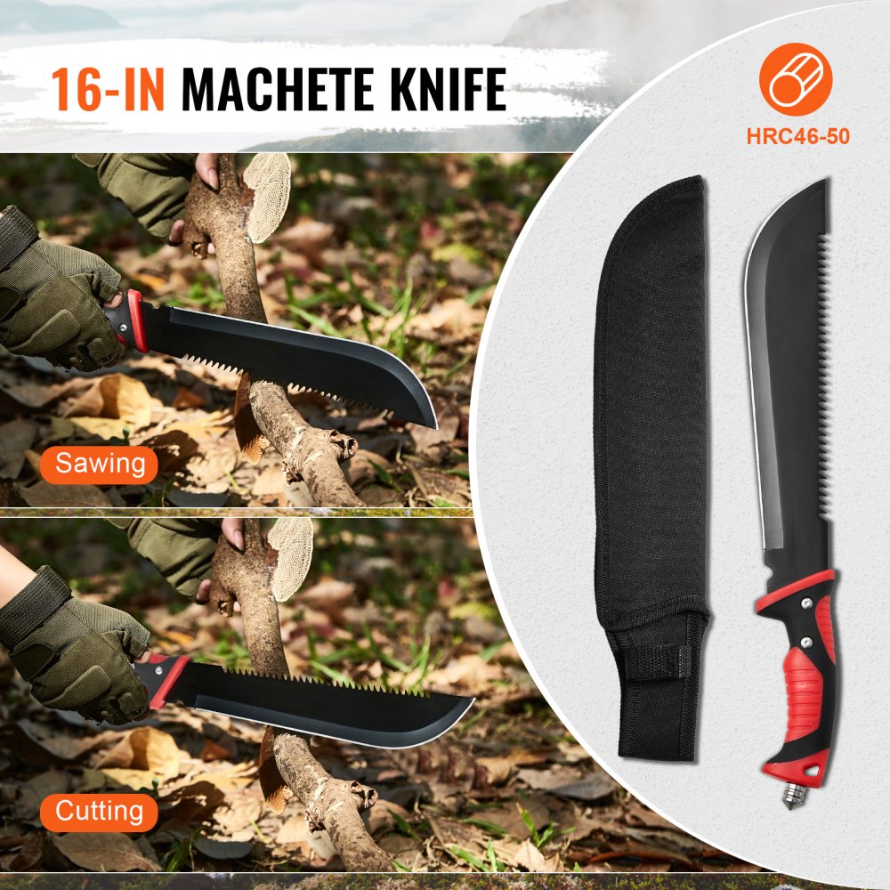 VEVOR Set di Coltelli da Campeggio con Ascia e Machete con Fodero Coltello da Caccia Torcia Elettrica Paracord Machete Set Attrezzi da Campeggio in Acciaio Inox per Sopravvivenza all'Aperto, Caccia