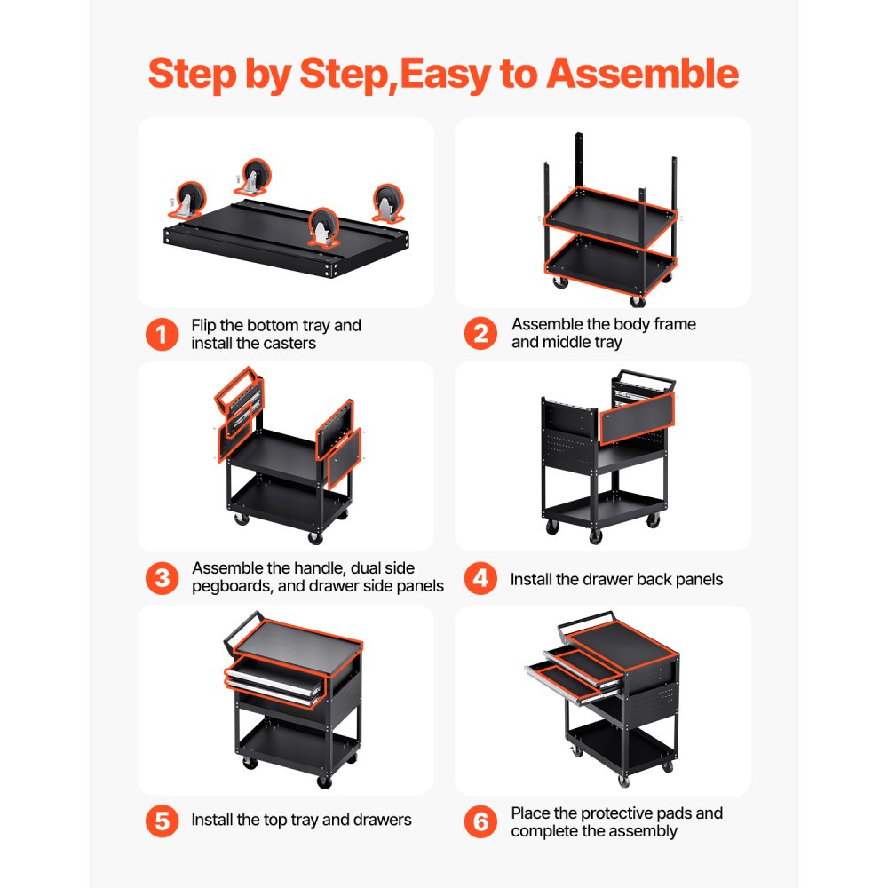 VEVOR Tool Trolley 785x450x945 mm, 181 kg Load Capacity, Workshop Trolley with 2 Drawers, Storage Organizer for Mechanic's Tools, for Garage, Warehouse & Repair Shop, Black