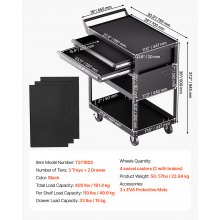 VEVOR Carrello Portautensili 5 Ripiani su Ruote Carico 181,4 kg per Garage Nero