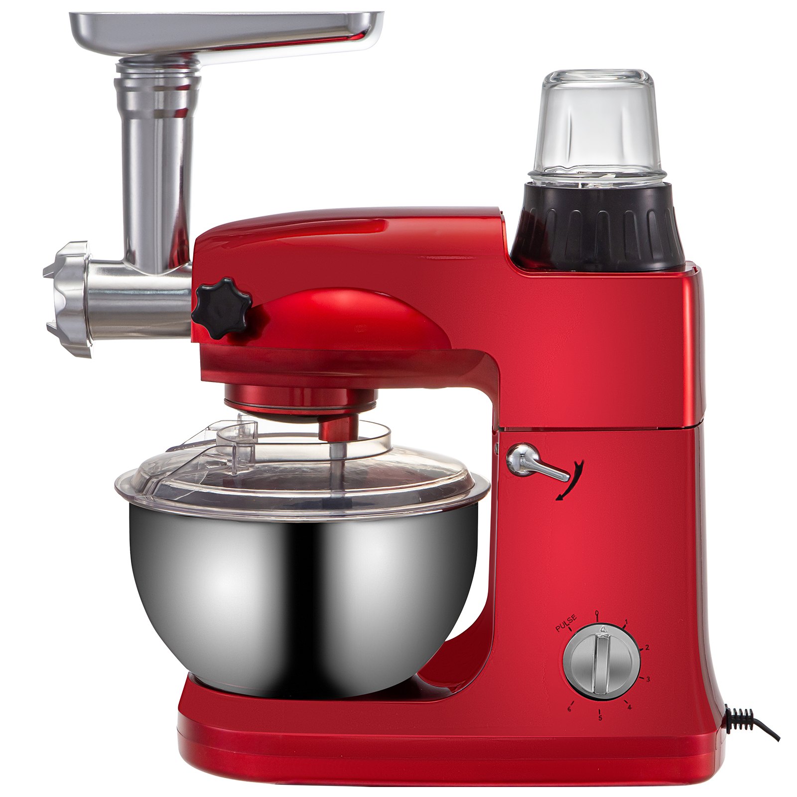 VEVOR 4 in 1 Impastatrice Planetaria Rosso con Ciotola in Acciaio Inossidabile 6 Velocità Impastatrice per Torta e Pane per Pizza 25,5 libbre Robot da