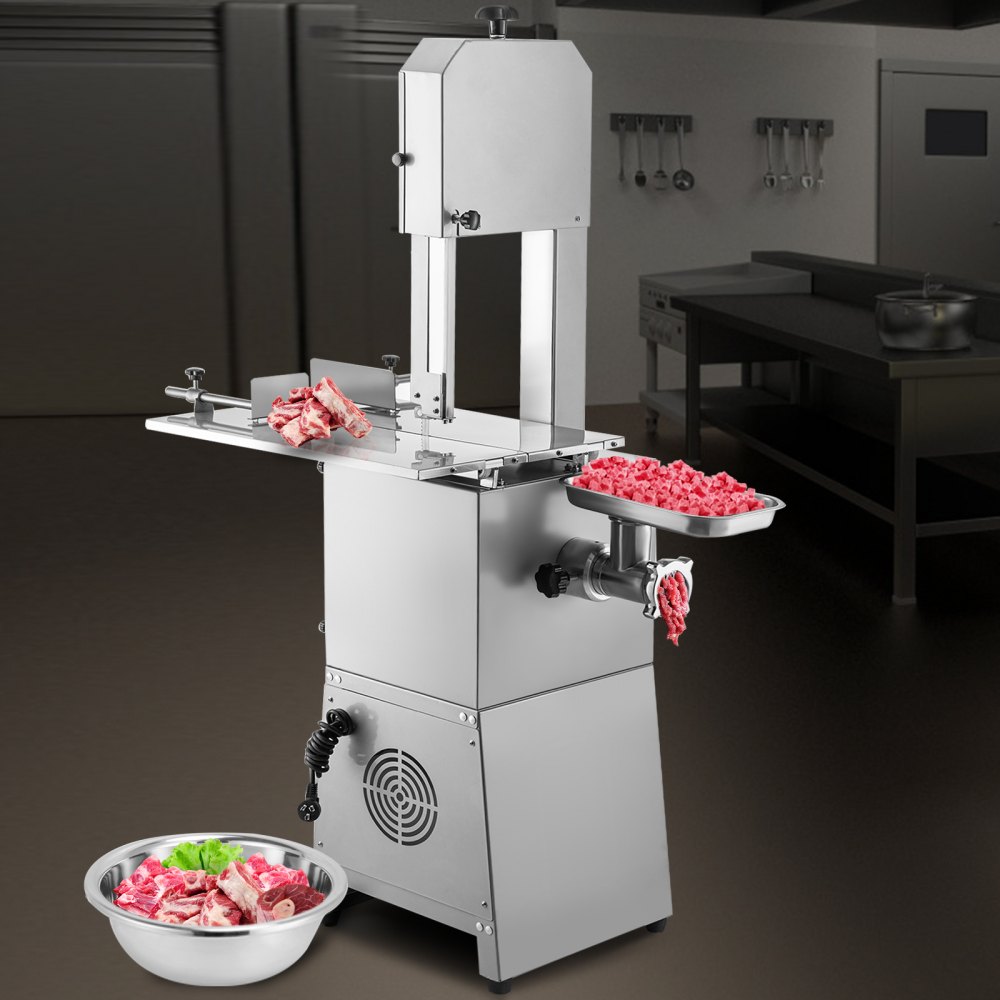 VEVOR Sega a Nastro Elettrica da Banco da 1100W 220V, Affettatrice per Il Taglio dell'Osso da 318 RPM, Segaossa Commerciale Macchina in Alluminio e Acciaio Inox con Padella per Rottami Rimovibile