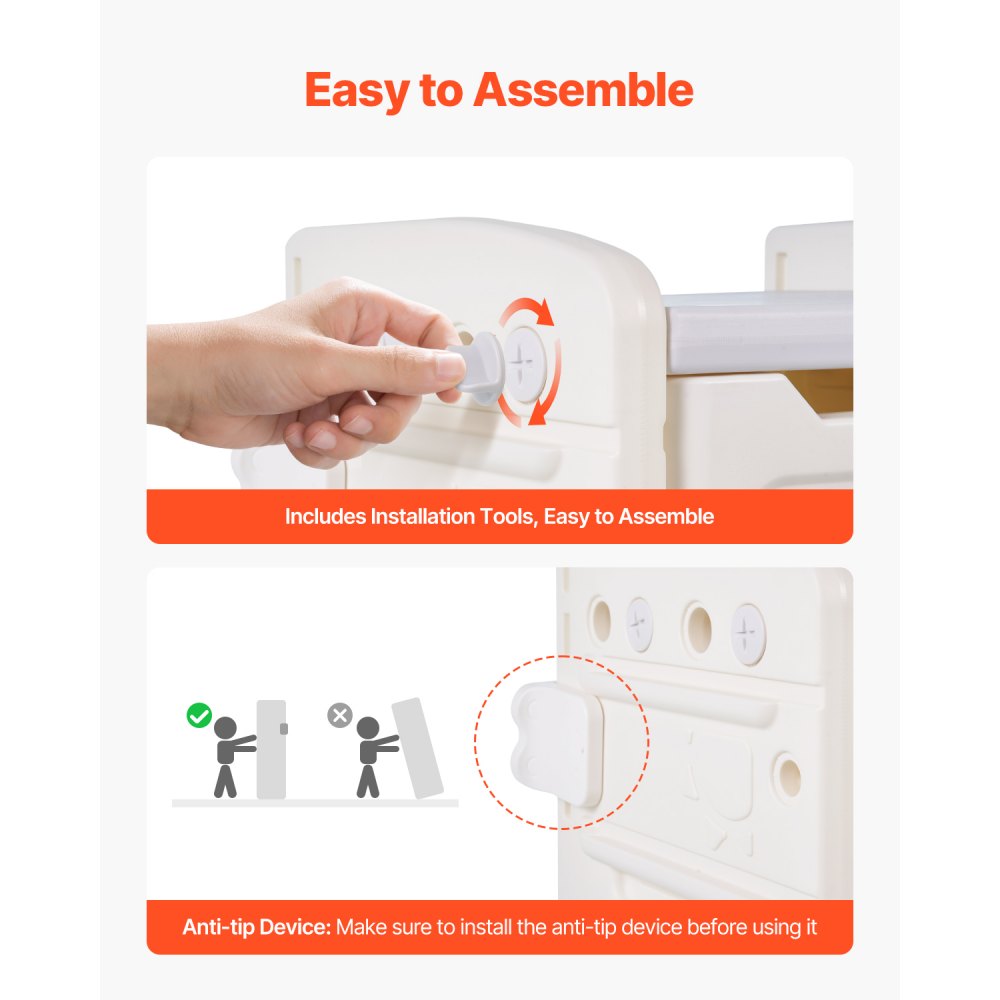 VEVOR Scaffale per Giocattoli a Forma di Elefante, Organizzatore per Giocattoli Multifunzionale a 4 Ripiani con 10 Contenitori in Plastica Flessibile, per Camera da Letto e Aula, Grigio e Beige