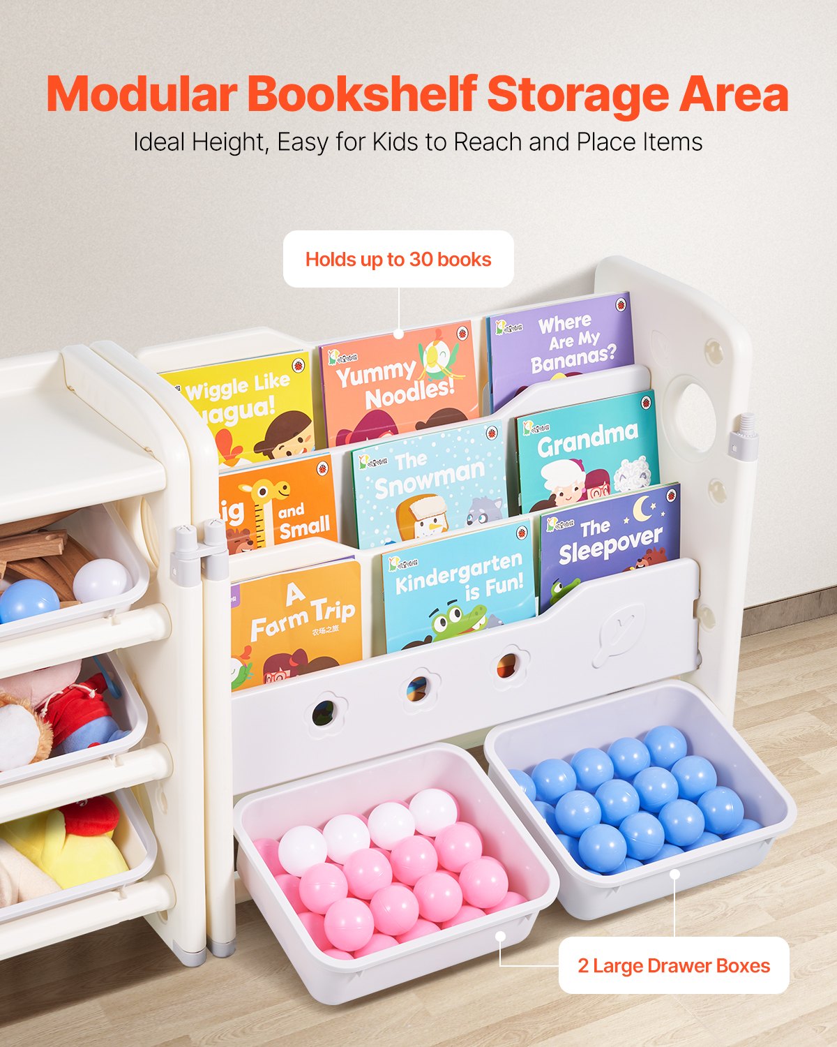 VEVOR Scaffale per Giocattoli in HDPE, Organizzatore per Giocattoli Multifunzionale a 4 Ripiani con 10 Contenitori in Plastica Flessibile, per Camera da Letto e Cameretta dei Bambini, Grigio e Beige