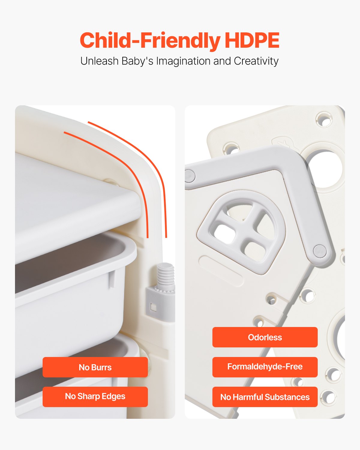 VEVOR Scaffale per Giocattoli in HDPE, Organizzatore per Giocattoli Multifunzionale a 4 Ripiani con 10 Contenitori in Plastica Flessibile, per Camera da Letto e Cameretta dei Bambini, Grigio e Beige