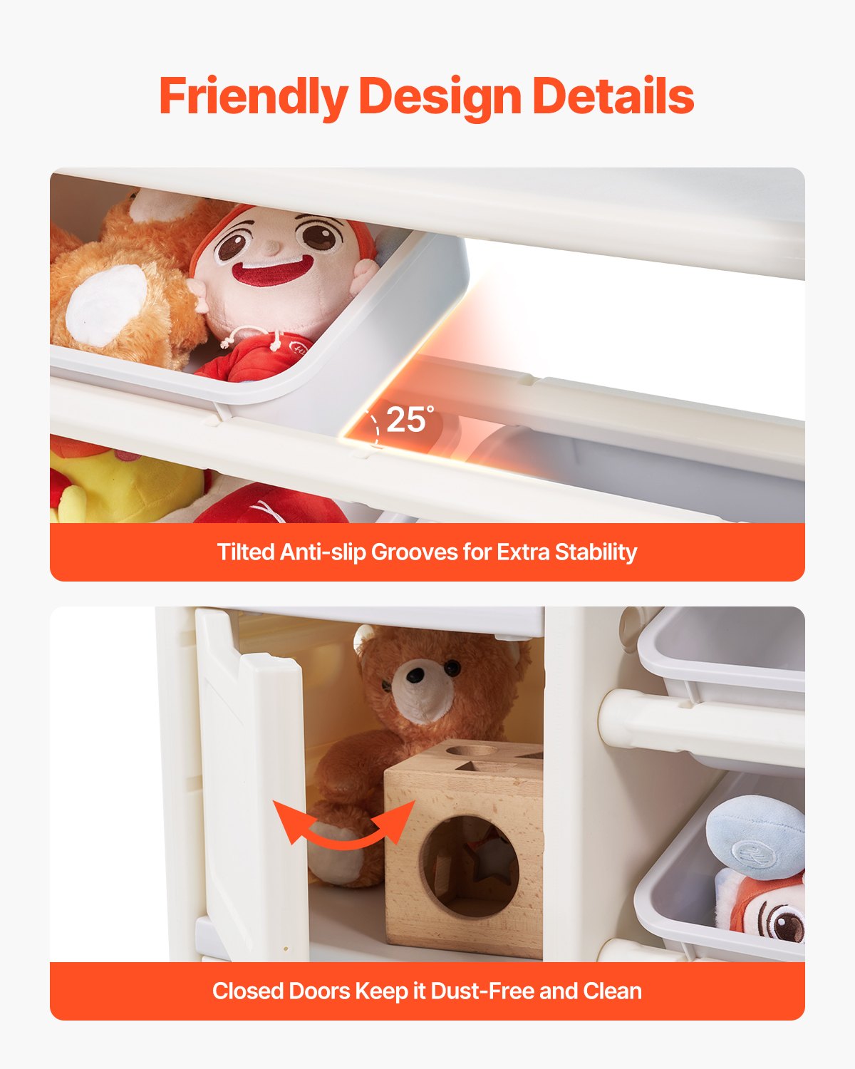 VEVOR Scaffale per Giocattoli in HDPE, Organizzatore per Giocattoli Multifunzionale a 4 Ripiani con 10 Contenitori in Plastica Flessibile, per Camera da Letto e Cameretta dei Bambini, Grigio e Beige