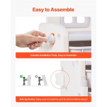 VEVOR Scaffale per Giocattoli in HDPE, Organizzatore per Giocattoli Multifunzionale a 4 Ripiani con 10 Contenitori in Plastica Flessibile e Tavolo da Disegno, per Camera da Letto e Aula, Grigio Beige