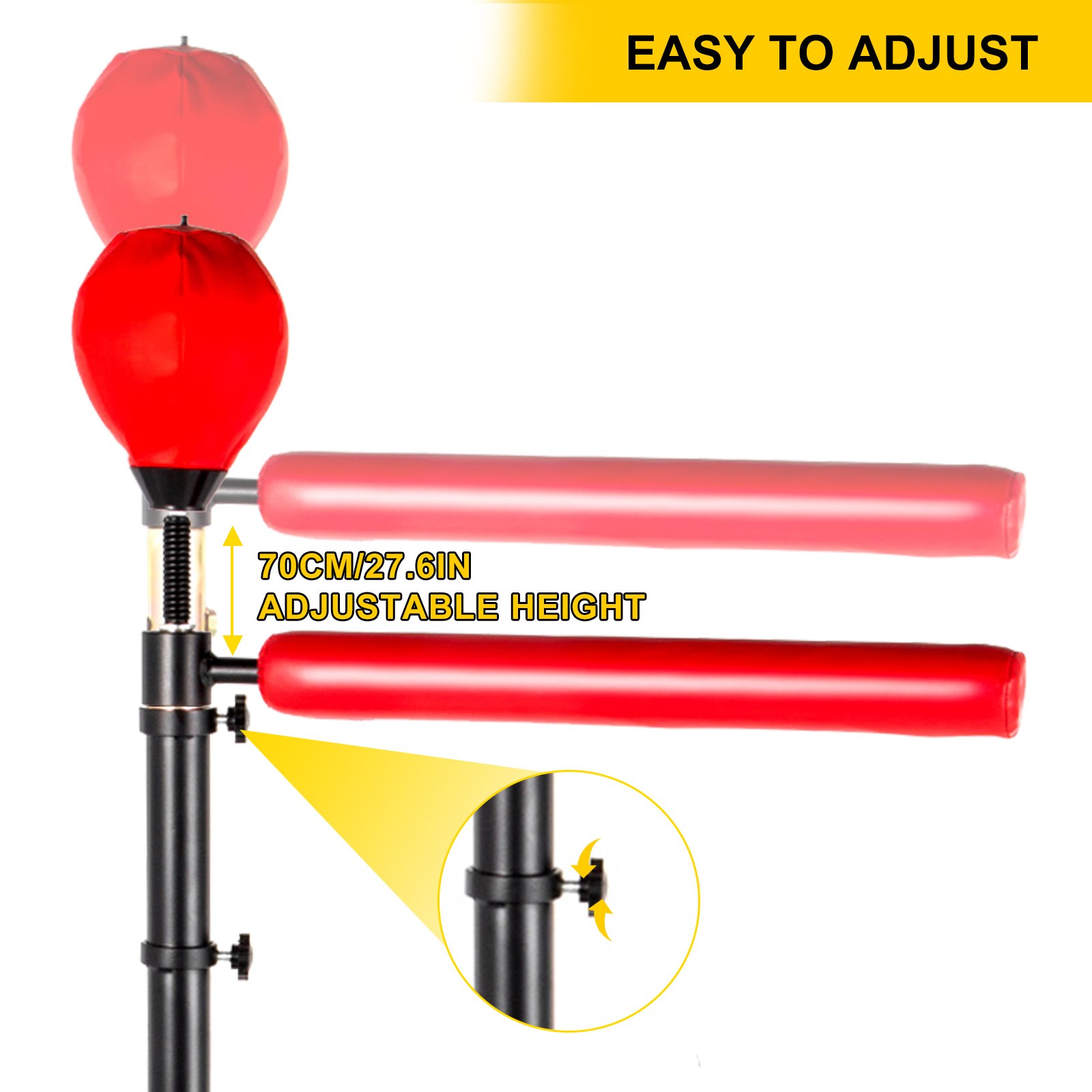 VEVOR Bersaglio Boxe Multifunzionale a 1 velocità, Sacco da Boxe in Rosso con Asta Rotante 360 Gradi da 60cm, Attrezzatura da Allenamento Boxe per Principianti e Pugili da Usare a Casa o in Palestra