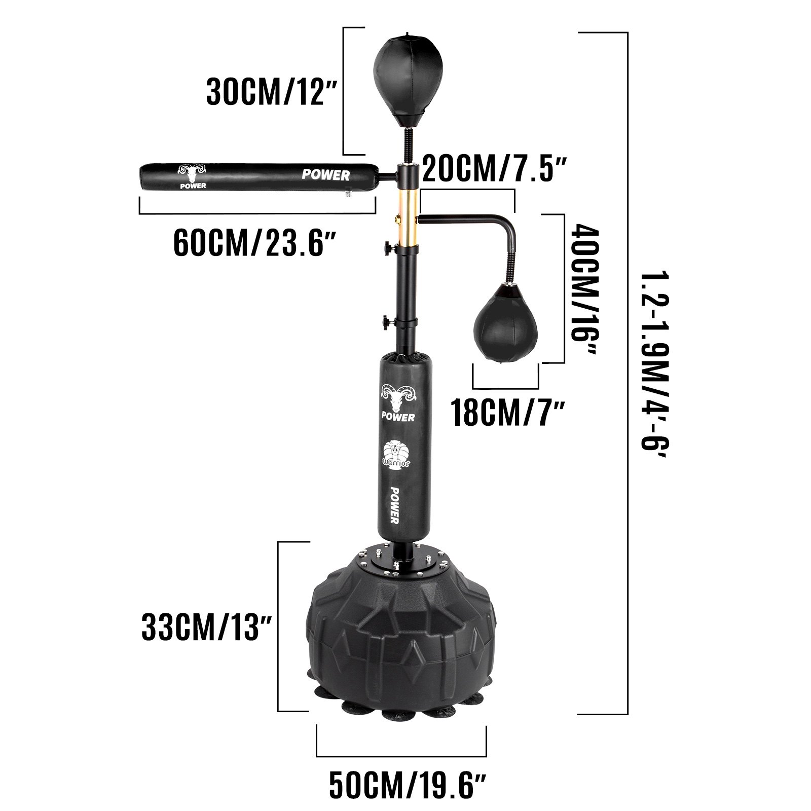 VEVOR Bersaglio Boxe Multifunzionale a 2 velocità, Sacco da Boxe in Nero con Asta Rotante 360 Gradi da 60cm, Attrezzatura da Allenamento Boxe per Principianti e Pugili da Usare a Casa o in Palestra