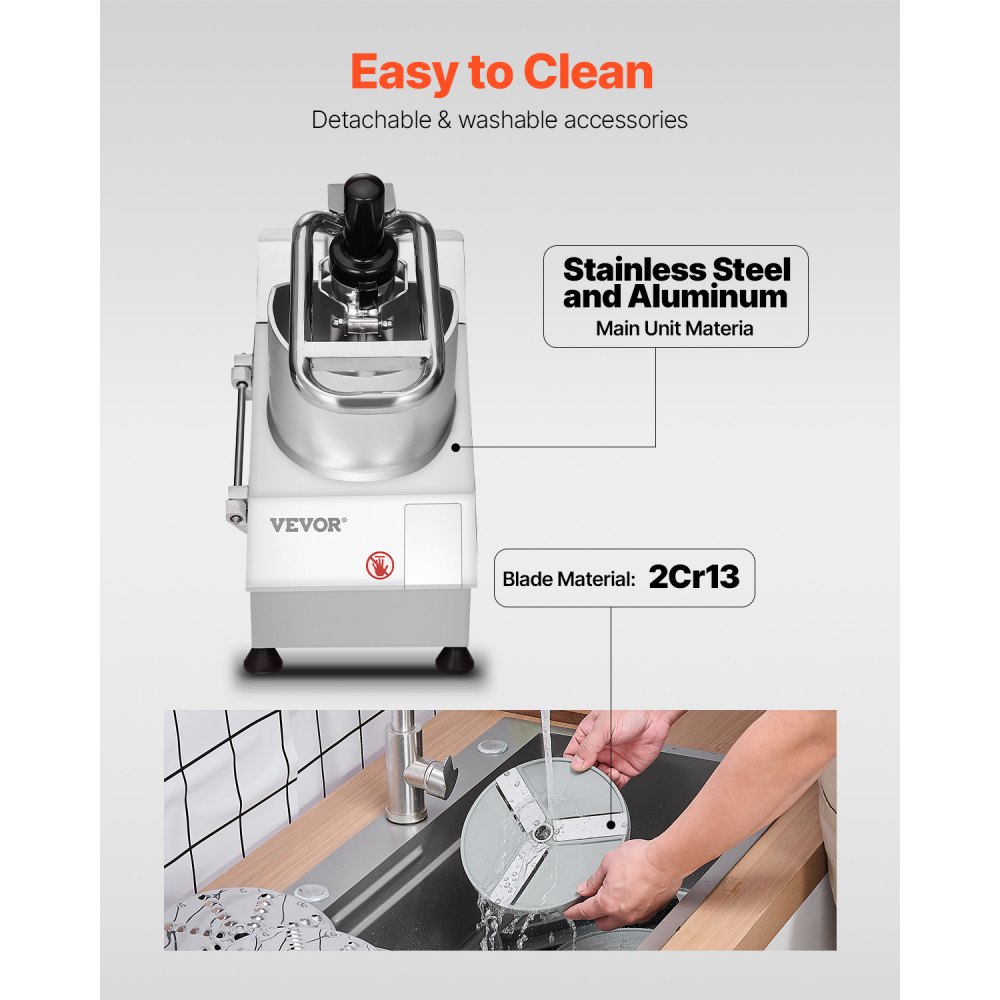 VEVOR Food Processor Vegetable Slicer Vegetable Shredder 2 Feeding Openings, Slicer Made of Food-Grade Stainless Steel with 6 Removable Blades, 3/5/7/10 mm Grater, 2/4 mm Slicer, for Vegetables and Fruit
