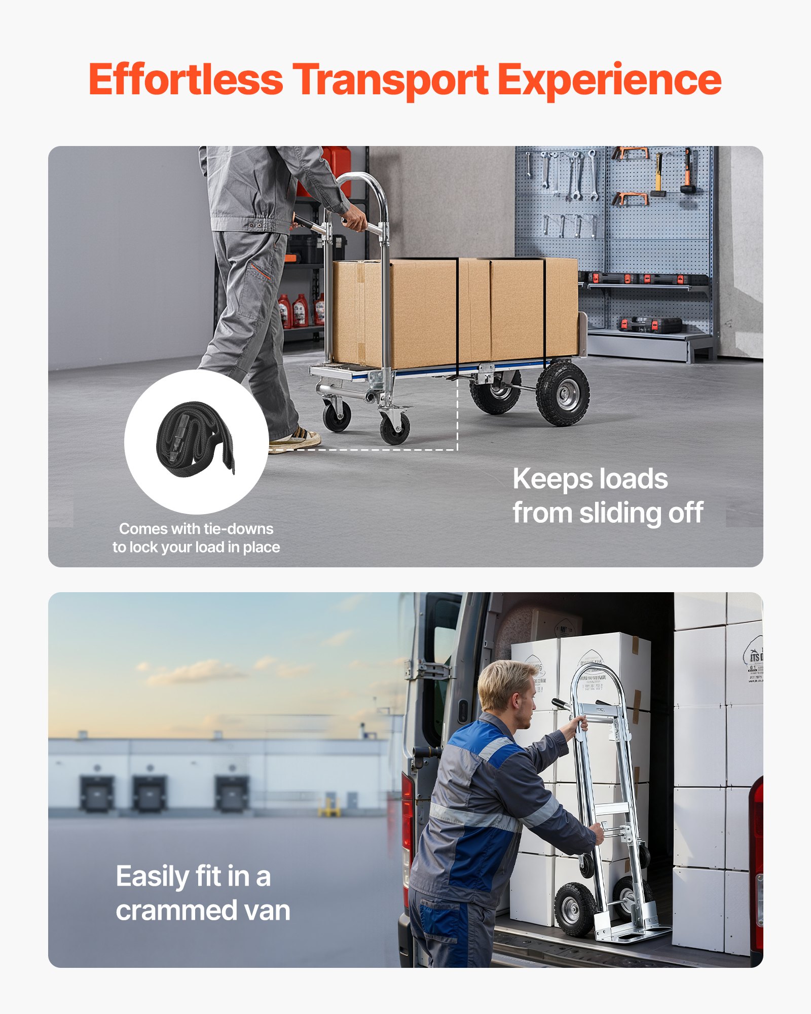 VEVOR Carrello a Mano 2 in 1 Capacità di Carico di 453,6 kg per Modalità a 4 Ruote Carrello a Mano Convertibile con Maniglia e Ruote Antiscivolo per Traslochi di Casa, Ufficio, Magazzino