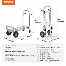 VEVOR Carrello a Mano Pieghevole in Alluminio Carrello a Mano Carrello Portacarichi Carico Max. 363kg, Carrello a Mano Pieghevole in Carrello con Piattaforma Ruote per Trasporto di Merci da Magazzino