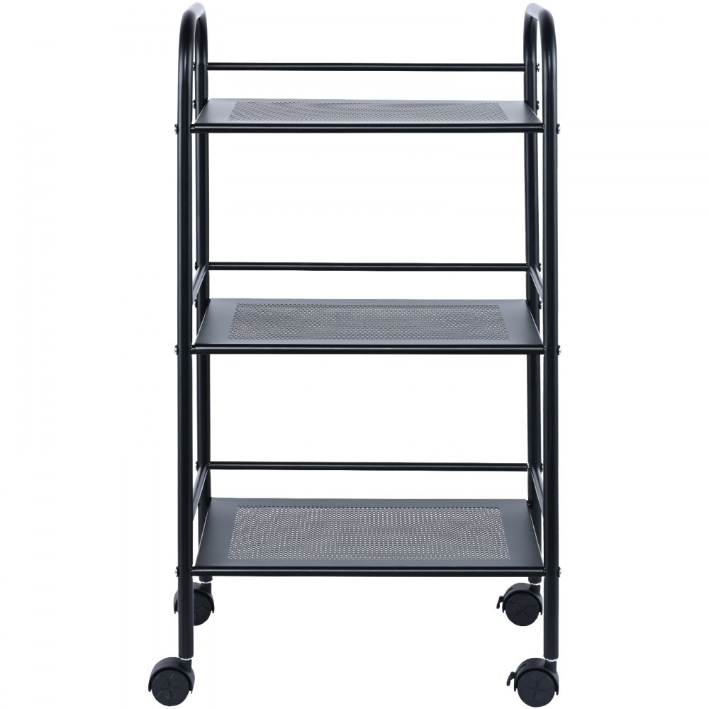 VEVOR Carrello Multiuso 3 Ripiani a Rotelle Carrello Portaoggetti 400 x 285 x 748mm Ruote Bloccabili con Maniglia, Carrello Mobile in Acciaio Inox Portaoggetti Salvaspazio Ufficio Cucina Colore Nero