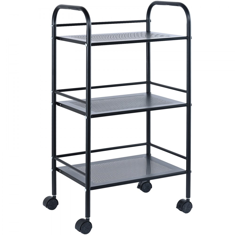 VEVOR Carrello Multiuso 3 Ripiani a Rotelle Carrello Portaoggetti 400 x 285 x 748mm Ruote Bloccabili con Maniglia, Carrello Mobile in Acciaio Inox Portaoggetti Salvaspazio Ufficio Cucina Colore Nero