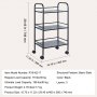 VEVOR Carrello Multiuso 3 Ripiani a Rotelle Carrello Portaoggetti 400 x 285 x 748mm Ruote Bloccabili con Maniglia, Carrello Mobile in Acciaio Inox Portaoggetti Salvaspazio Ufficio Cucina Colore Nero