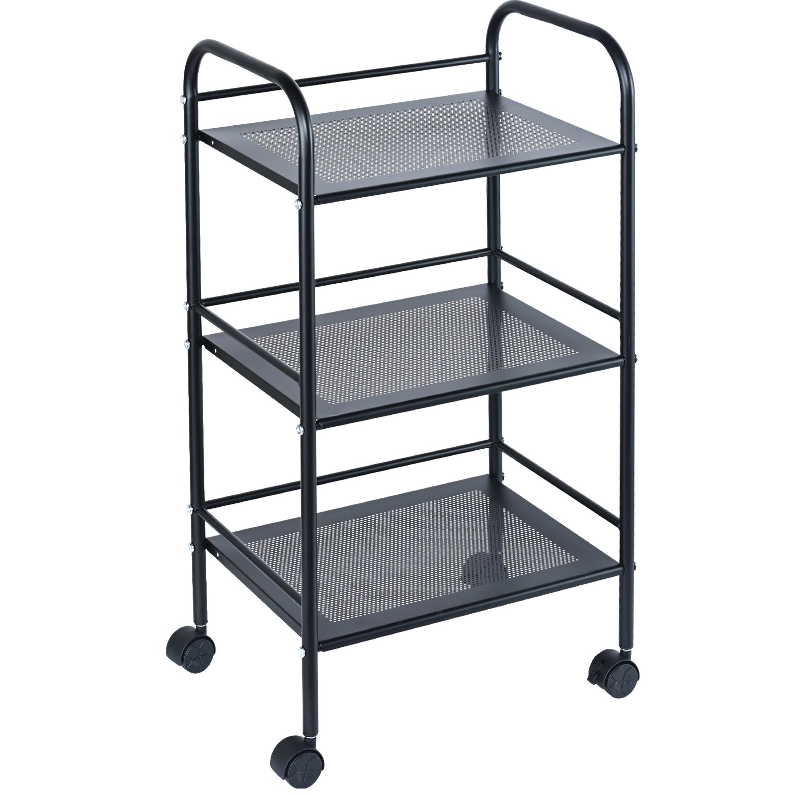VEVOR Carrello Multiuso 3 Ripiani a Rotelle Carrello Portaoggetti 400 x 285 x 748mm Ruote Bloccabili con Maniglia, Carrello Mobile in Acciaio Inox Portaoggetti Salvaspazio Ufficio Cucina Colore Nero
