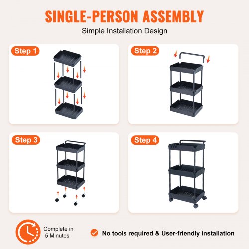 Scaffale Portaoggetti Multistrato Con Ruote 37x26 Cm – Plastica Bianca 2/3/4 Strati – Per Cucina, Bagno, Garage - 3