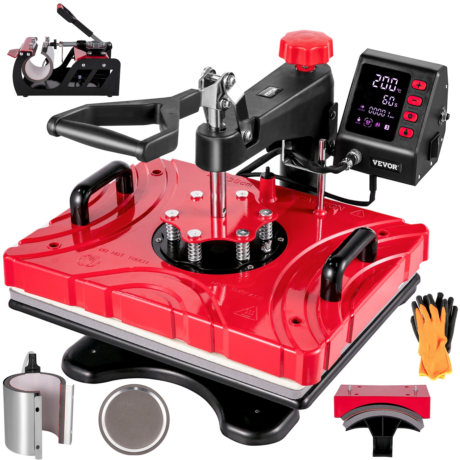 VEVOR 6 in 1 Stampante per Pressa a Caldo 12" X 15" Pressa per Magliette Rossa