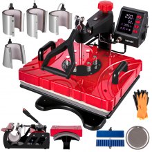 VEVOR Pressa di Calore Macchina Sublimazione Girevole a 360 Gradi, 10 in 1 12 x 15 Stampante per Pressa a Caldo Rossa per Stampare Diversi Modelli, Lettere e Immagini sulle Penne, Tazze, Magliette