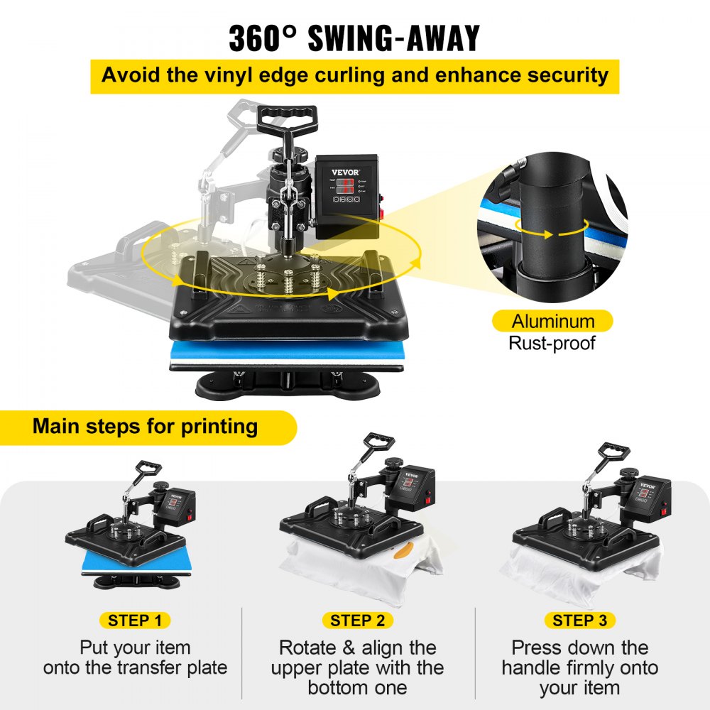 VEVOR 29x38 cm Macchina Stampa a Caldo 5 in 1 Stampante per Magliette Scarpe Cap