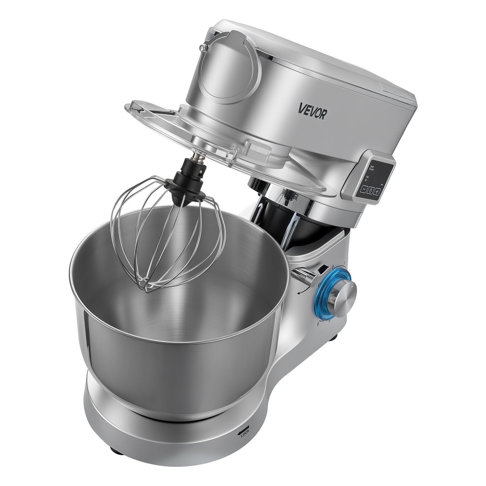 VEVOR Robot da Cucina Elettrico Multifunzionale da 1500 W con Ciotola in Acciaio Inox 5,7 L e Ciotola per Mescolare 1,5 L, Impastatrice con 6 Velocità e Gancio per Impastare, Frusta e Sbattitore